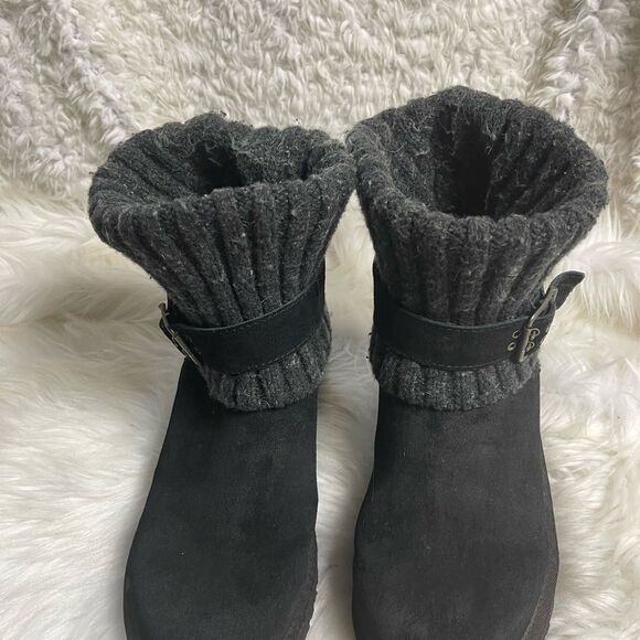 UGG Australia Cambridge 1003175 leather Suede black Knit top Buckle Boots SZ8 - Picture 10 of 13